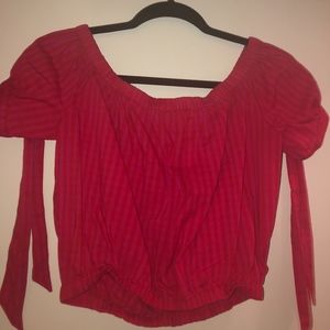 hot pink and red off the shoulder top